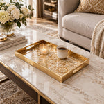 Ramadan Decorative Glass Serving Tray – Cream Gold Damask Repeat - MintiHome