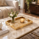 Ramadan Decorative Glass Serving Tray – Cream Gold Damask Repeat - MintiHome