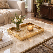 Ramadan Decorative Glass Serving Tray – Cream Gold Damask Repeat - MintiHome