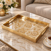 Ramadan Decorative Glass Serving Tray – Cream Gold Damask Repeat - MintiHome