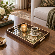Valentine's Day Decorative Glass Serving Tray – Sepia Rose Gold Scroll - MintiHome