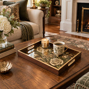 Valentine's Day Decorative Glass Serving Tray – Sepia Rose Gold Scroll - MintiHome