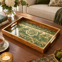 Valentine's Day Decorative Glass Serving Tray – Banded Scroll Rose - MintiHome