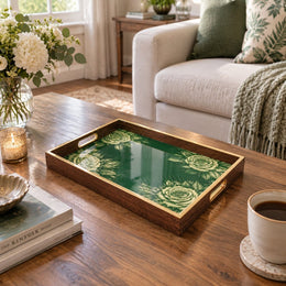 Valentine's Day Decorative Glass Serving Tray – Corner Rose Radiant - MintiHome