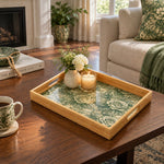 Valentine's Day Decorative Glass Serving Tray – Rose Damask Allover - MintiHome