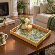 Valentine's Day Decorative Glass Serving Tray – Rose Damask Allover - MintiHome