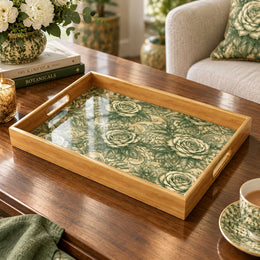 Valentine's Day Decorative Glass Serving Tray – Rose Damask Allover - MintiHome