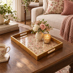 Valentine's Day Decorative Glass Serving Tray – Rose Chintz Meadow glass serving tray shown in a second styled room scene.