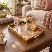 Valentine's Day Decorative Glass Serving Tray – Rose Chintz Meadow glass serving tray shown in a second styled room scene.