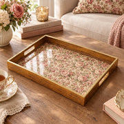 Valentine's Day Decorative Glass Serving Tray – Rose Chintz Meadow glass serving tray shown in a product view.