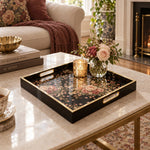 Valentine's Day Decorative Glass Serving Tray – Black Rose Spray glass serving tray shown in a second styled room scene.