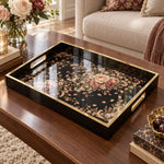 Valentine's Day Decorative Glass Serving Tray – Black Rose Spray glass serving tray shown in a product view.