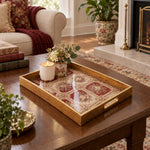 Valentine's Day Decorative Glass Serving Tray – Rose Trellis Grid glass serving tray shown in a second styled room scene.