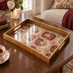 Valentine's Day Decorative Glass Serving Tray – Rose Trellis Grid glass serving tray shown in a product view.