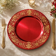 Gold Filigree Wedding Decorative Plastic Plate – Burgundy Sunburst full-print plastic serving tray shown in a product view.