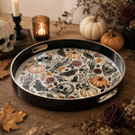 Gothic Halloween Plastic Serving Tray – Skull Bones Roses plastic serving tray shown in a round product view.
