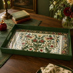Green Morris Pomegranate Plastic Serving Tray – Bird Border plastic serving tray shown in a rectangular product view.