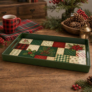 Green Quilt Patchwork Plastic Serving Tray – Plaid Poinsettia plastic serving tray shown in a rectangular product view.