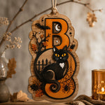Halloween B Black Cat MDF Hanging Sign – Spider Web Moon Art - MintiHome