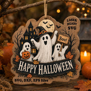 Halloween Happy Halloween Ghost MDF Sign – Pumpkin Haunted House - MintiHome