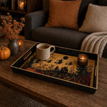 Halloween Silhouette Plastic Serving Tray – Bats Haunted House plastic serving tray shown in a rectangular styled scene.