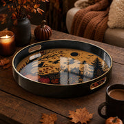Halloween Silhouette Plastic Serving Tray – Bats Haunted House plastic serving tray shown in a round product view.