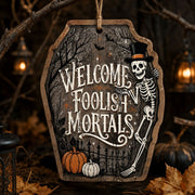 Halloween Skeleton Welcome MDF Hanging Sign – Coffin Shaped - MintiHome