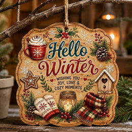 Hello Winter Snowman MDF Wood Sign – Hot Cocoa & Star - MintiHome