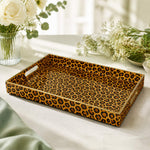 Honey Leopard Print Plastic Serving Tray – Full Print Border full-print plastic serving tray shown in a product view.