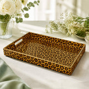 Honey Leopard Print Plastic Serving Tray – Full Print Border full-print plastic serving tray shown in a product view.