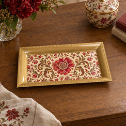 Valentine's Day Decorative Serving Tray – Crimson Jacobean Medallion irregular moulded plastic serving tray in a product view.
