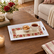 Valentine's Day Decorative Serving Tray – Framed Jacobean Border irregular moulded plastic serving tray styled on a table.