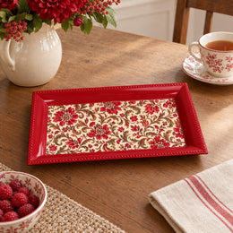 Valentine's Day Decorative Serving Tray – Crimson Acanthus Allover irregular moulded plastic serving tray in a product view.