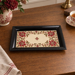 Valentine's Day Decorative Serving Tray – Corner Bloom Open Centre irregular moulded plastic serving tray in a product view.