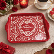 Valentine's Day Decorative Serving Tray – Crimson Lace Heart Medallion - MintiHome