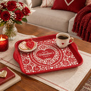Valentine's Day Decorative Serving Tray – Crimson Lace Heart Medallion - MintiHome