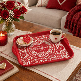 Valentine's Day Decorative Serving Tray – Crimson Lace Heart Medallion - MintiHome