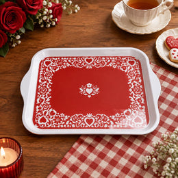 Valentine's Day Decorative Serving Tray – Crimson Lace Heart Border - MintiHome