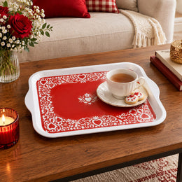 Valentine's Day Decorative Serving Tray – Crimson Lace Heart Border - MintiHome