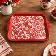Valentine's Day Decorative Serving Tray – Crimson Lace Heart Flow - MintiHome
