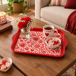 Valentine's Day Decorative Serving Tray – Crimson Lace Heart Flow - MintiHome