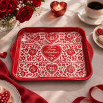 Valentine's Day Decorative Serving Tray – Crimson Lace Banded Panels - MintiHome