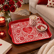 Valentine's Day Decorative Serving Tray – Crimson Lace Banded Panels - MintiHome