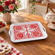 Valentine's Day Decorative Serving Tray – Crimson Lace Corner Symmetry - MintiHome
