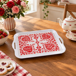 Valentine's Day Decorative Serving Tray – Crimson Lace Corner Symmetry - MintiHome