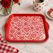 Valentine's Day Decorative Serving Tray – Crimson Lace Seamless Repeat - MintiHome