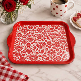 Valentine's Day Decorative Serving Tray – Crimson Lace Seamless Repeat - MintiHome