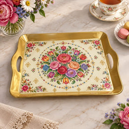 Daily Decorative Serving Tray – Cream Tapestry Floral Medallion - MintiHome