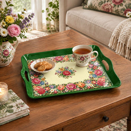 Daily Decorative Serving Tray – Cream Tapestry Floral Border - MintiHome