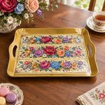 Daily Decorative Serving Tray – Cream Tapestry Banded Florals - MintiHome
